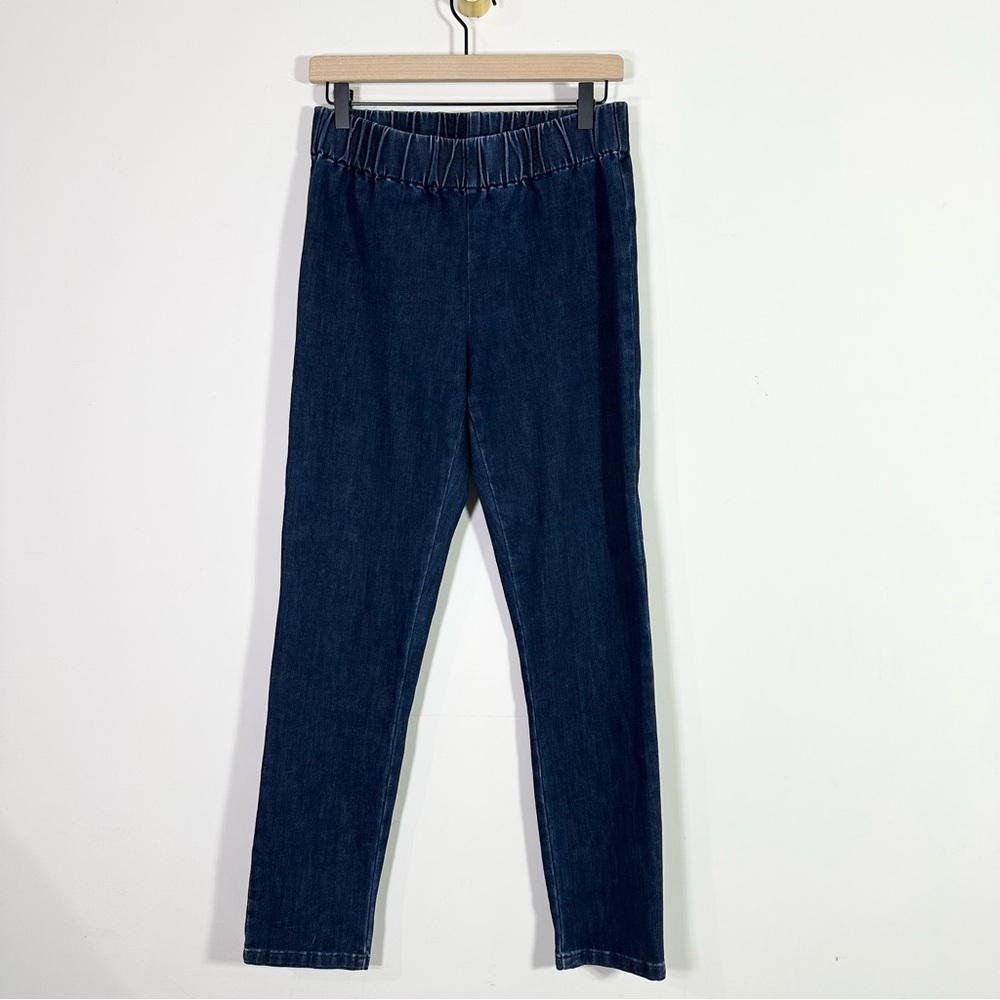 Soft Surroundings Dark Wash Elastic Waist High Rise Slim Straight Leg Jeans